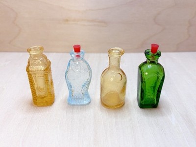 VTG Mini Glass Bottles Set Of 4 Tree Of Life Elixir & Indian Bitters Since 1880