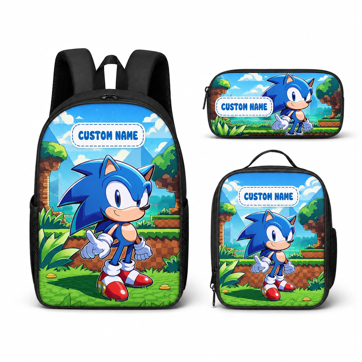 Custom Name Backpack Lunch Bag Pencil Case Set Cute Video Game Hero School Bag