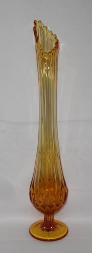 Vintage Fenton Swung Vase ~ Colonial Thumbprint ~ Amber Glass ~ 16.75” tall