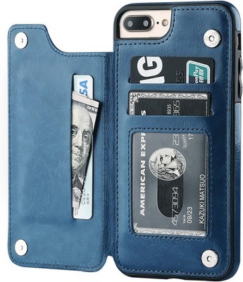 Wallet Case For iPhone 7 Plus 8 Plus Card Holder Slots Magnetic Screen Protector