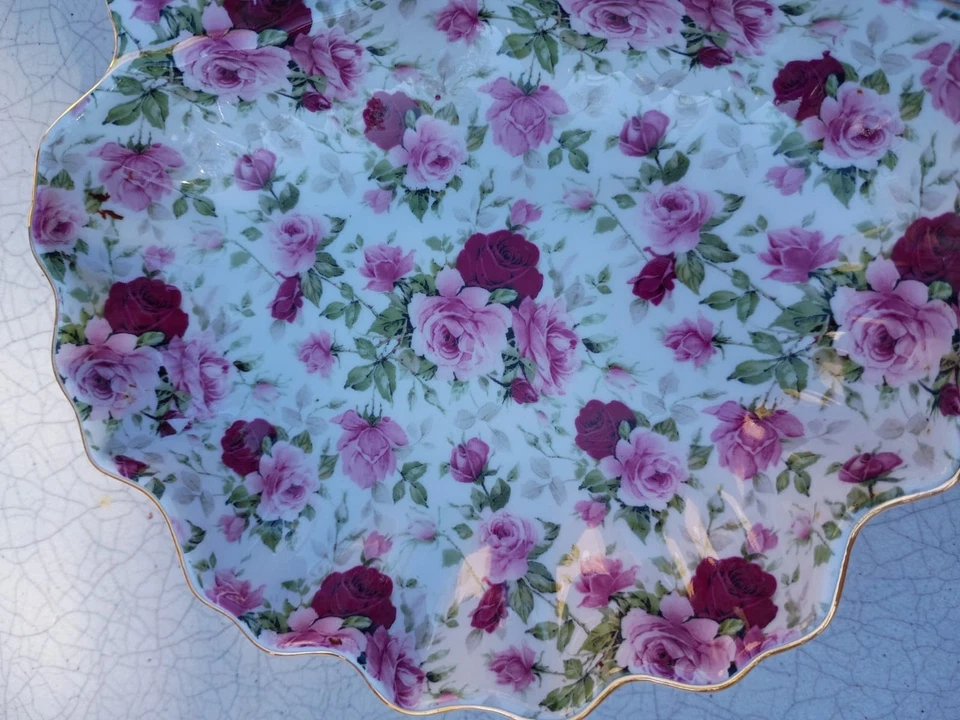 复古花卉玫瑰双人餐盘带手柄-破旧别致桌子装饰 — 第 3/4 张图片