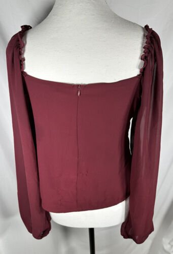 Misguided Maroon Sheer Long Sleeves Milkmaid Top US size 6 - Picture 3 of 8