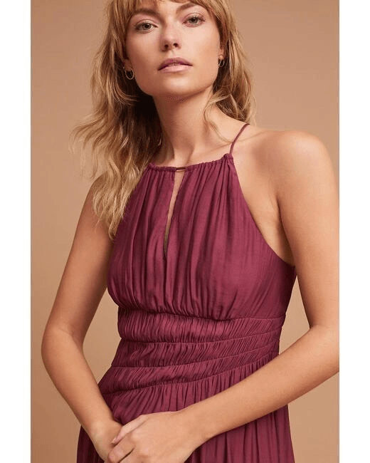 NWT New Moulinette Soeurs Anthropologie Smocked Halter Midi Dress Purple Red NWT New Moulinette Soeurs Anthropologie Smocked Halter Midi Dress Purple Red