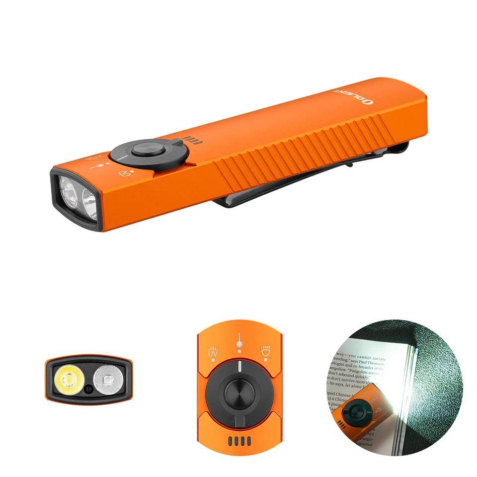 Olight Arkfeld Pro 1300 Lumens Cool White Flashlight with Green Beam Orange