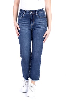 BLUE MONKEY DAMEN JEANS NEU B- WARE BLAUTÖNE MINI FLARED FRANSENSAUM SCHLAGHOSE