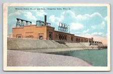 Wissota Power House and Dam Chippewa Falls Wisconsin WI Old Vtg Postcard View