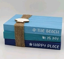 New Inbox Wooden Set Books Beach Theme The Beach Is My Happy Place 6.5 x 5x 2.5