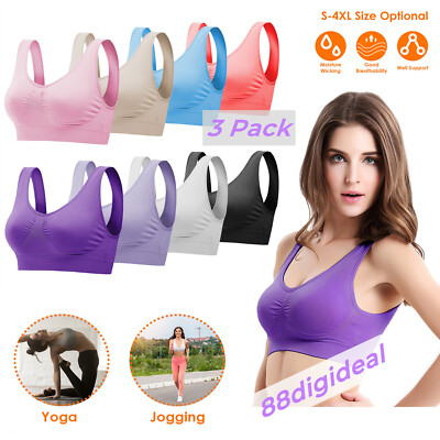3-Pack Seamless Medium Support Sports Bras – Tank Style For Running, Yoga, Gym & Sleep