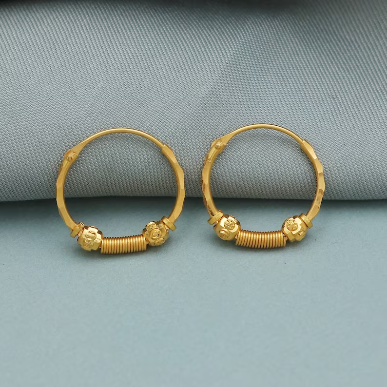 Indian Bali Earring Ethnic 22K Yellow Gold Beautiful Hoop Earrings Women Jewelry