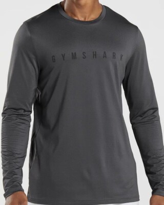 Gymshark Sport Stripe Men's Long Sleeve T-Shirt Onyx Grey Brand