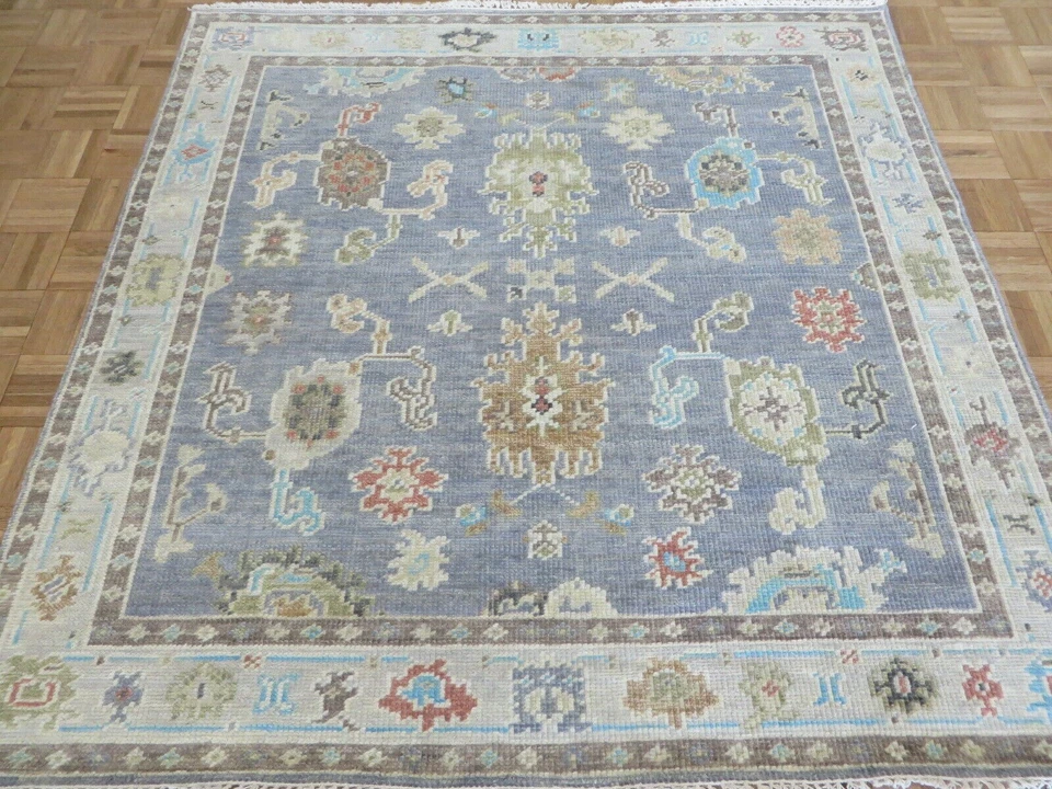 6 x 6 Square Hand Knotted Gray Funky Oushak Oriental Rug G12082 - Image 2 of 4