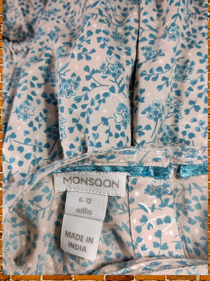 VESTIDO MONZÓN BEBÉ NIÑAS EDAD 6-12 MESES MEZCLA FLORAL AZULADA MANGA LARGA FIESTA 80CM Foto 3 de 3