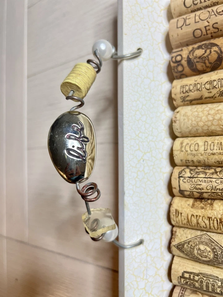 Wood Serving Tray with Wine Corks Inside - Wire Handles with Pearls & Seashells - Image 3 of 3