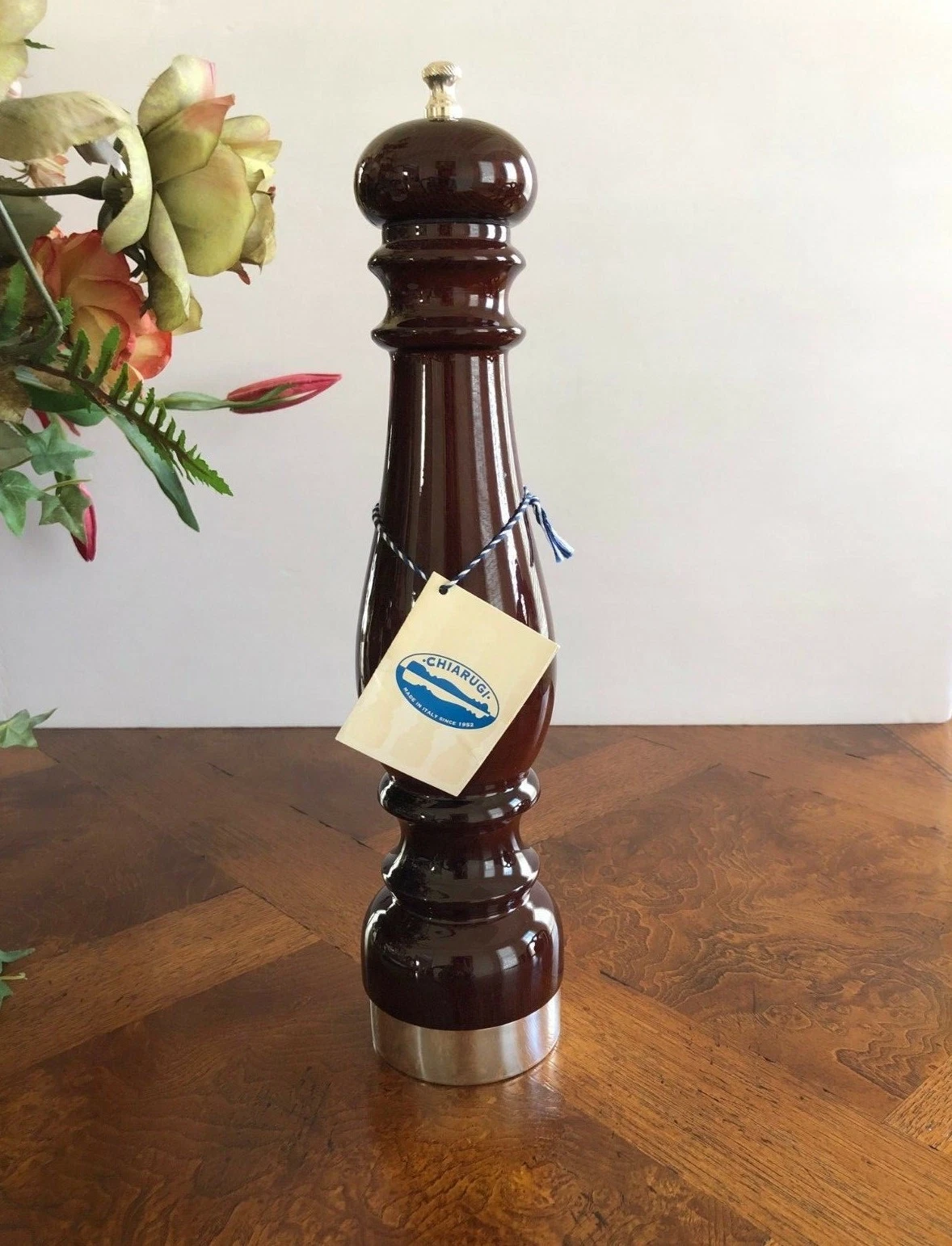 Chiarugi Italy 14” Varnished Wood and Silver Plated Salt Mill Ret. $290 - New