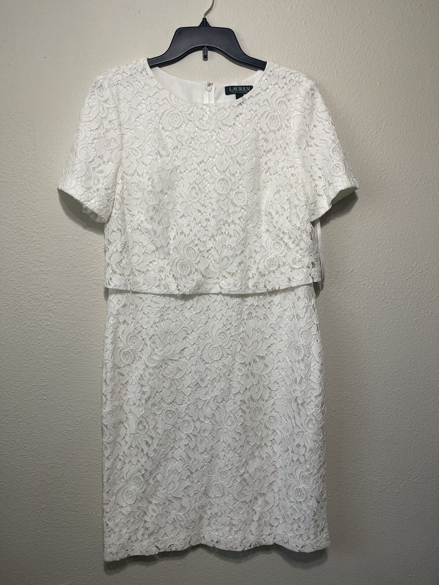 NEW! Lauren Ralph Lauren Women's Short Sleeve Cream/Ivory Lace Dress Size  12 NWT