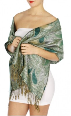Fashion Metallic Paisley Pashmina Scarf Shawl Wrap 15 SOLID COLORS! Supper Shiny