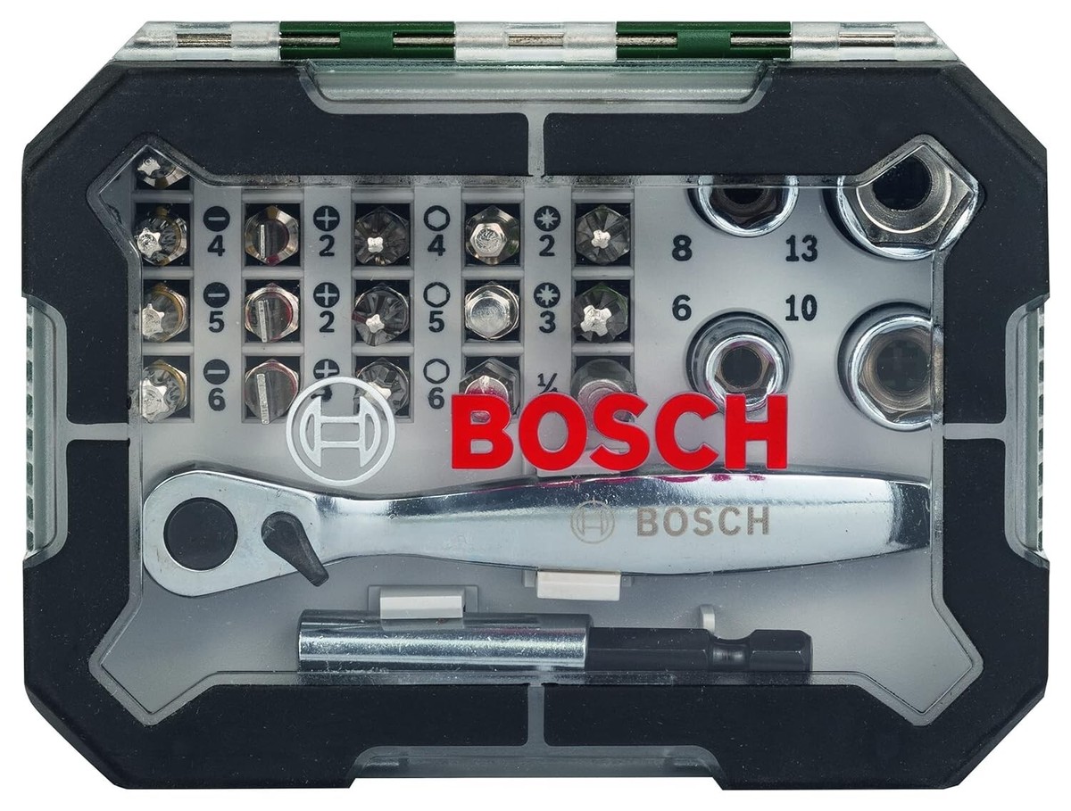 Bosch 2607017322 Metal Screwdriver Bit and Ratchet Set 26-Pcs