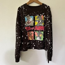 Tom and Jerry Sweatshirt Kids Large Cropped Black Paint Splatter Cartoon Y2K