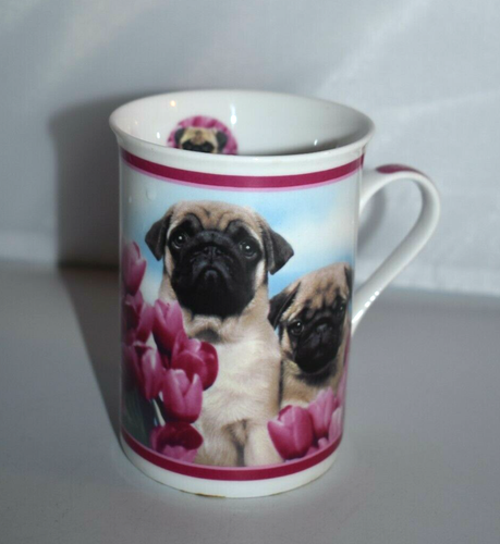 Purely Pugs Porcelain Collector Mug Danbury "Tulip Time" Pug Puppy Dog - Picture 2 of 9