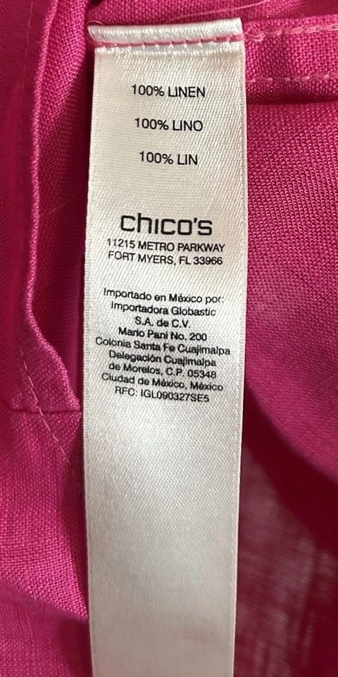 Camisa Blusa Top Chico's No Iron Lino Talla 3.5 XL Manga 3/4 Rosa Botón Espalda Foto 3 de 4