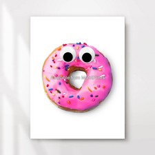 PINK DONUT Cute Kitchen Art Print Poster Silly Fun Funny Quirky Wall Picture XL