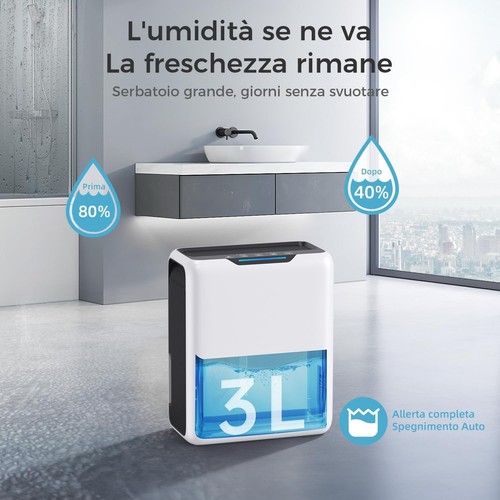GOAMGE Deumidificatore 3L, Deumidificatore Casa per 20㎡, Doppia Tecnologia GA008 - Foto 2 di 8