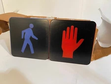 2 NEW VINTAGE Pedestrian Traffic Walk/Dont Walk Walkman Hand 12x12 Orange Blue