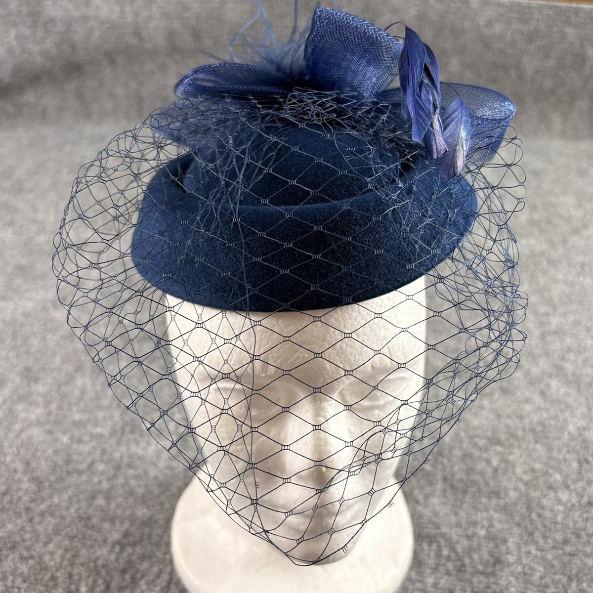 NEW! Navy Blue Feathered Fascinator Hat Navy Fascinator Hat, Navy Blue Feather Church Derby Hat  main image 2