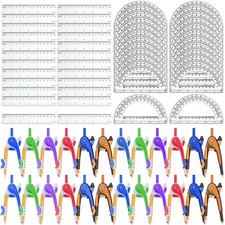 72 Pack Math Compass Protractor Geometry Math Plastic Ruler Set Drawing Com...