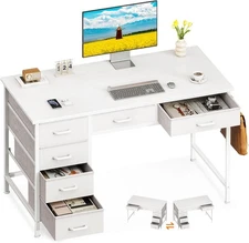 ODK Computer Desk with 6 Drawers, 40 Inch Small 40 Inch, White 