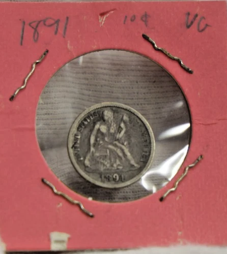 1891  US Seated Liberty Dime 10c Fine  (Cleaned)