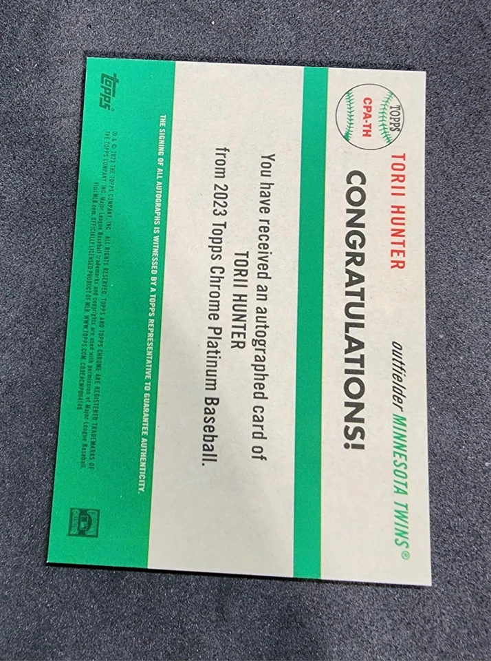 2023 Topps Chrome Anniversary - Torii Hunter Auto Blue Prism Refractor /99 - Image 2 of 2