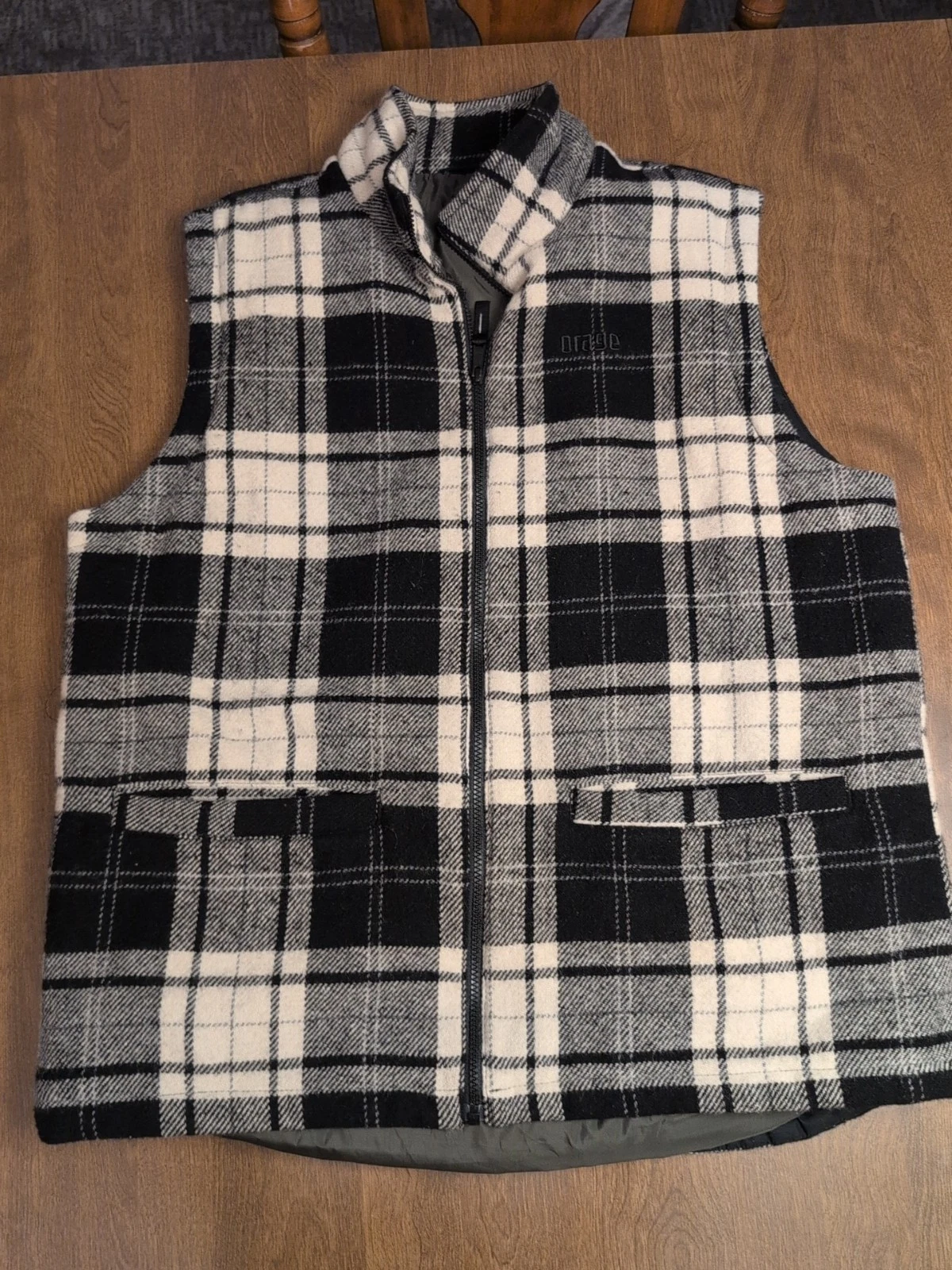 Mens ORAGE Plaid Flannel Zip Up Vest Jacket XL Barn Hunting Rugged Outdoor