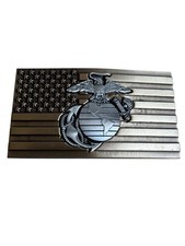 High End USMC Marines US Flag Two Tone Brass Belt Buckle MINTY