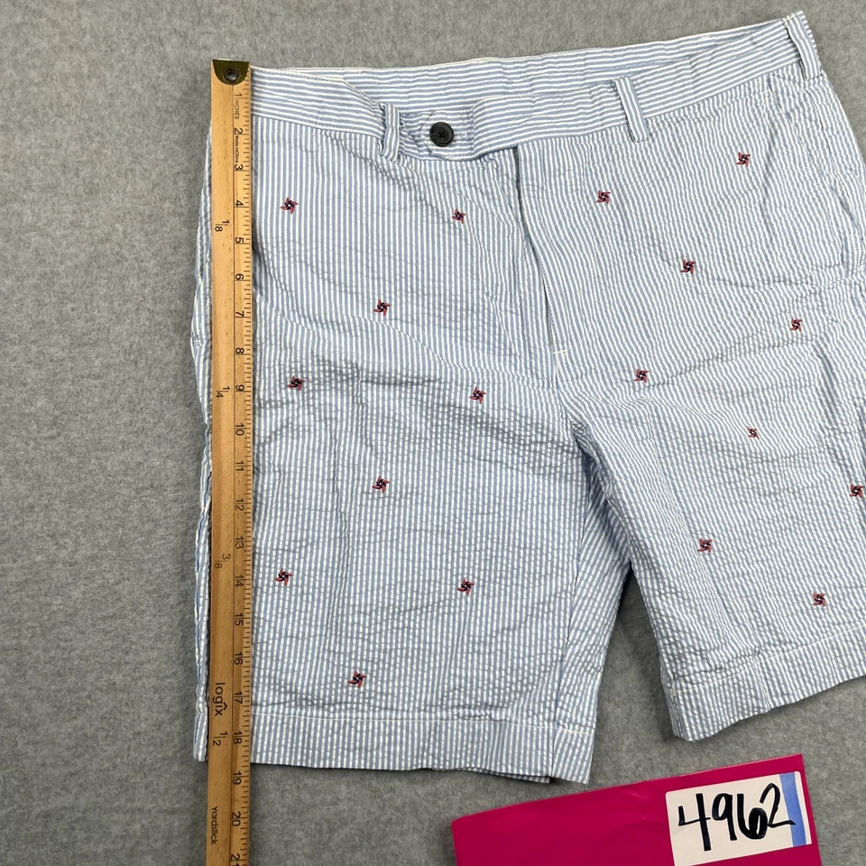 Pantalones Cortos Brooks Brothers Rojo Polar Para Hombre 36 Azul Blanco Rayas Chino Bordado Foto 4 de 4