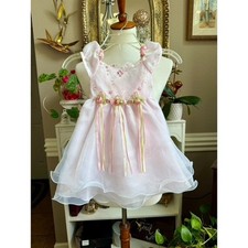 Vintage Rare Editions Sz 24M Pink Embroidered Ribbons Roses Scalloped Dress