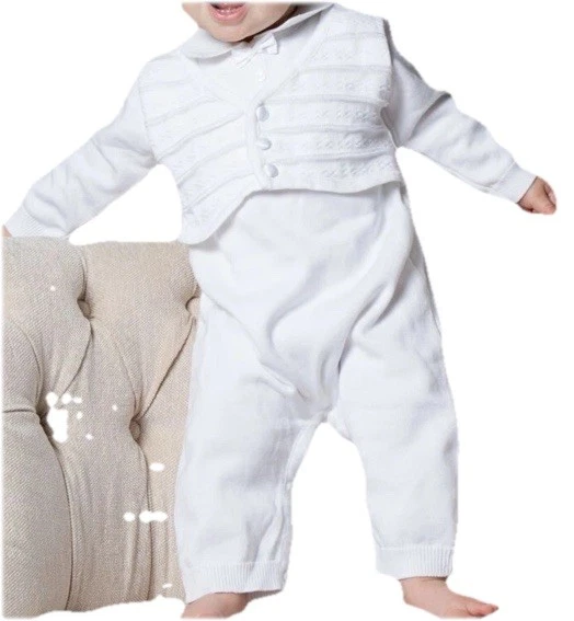 COLEÇÃO BOUTIQUE BEBÊ MENINO MALHA BRANCA BATISMO CASAMENTO MACACÃO COM SAPATOS MACIOS TAMANHO 9M - Imagem 3 de 4