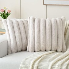 Faux Fur Throw Pillow Covers 22x22 Inch Set of 22" x 22" Pack of 2 Beige