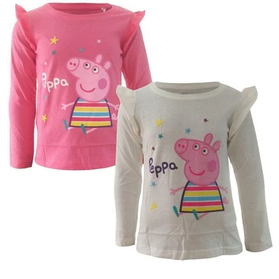 Peppa Pig Wutz Mädchen Langarmshirt mit Rüschen 100% Baumwolle Gr. 92 - 116 - Bild 1 von 3