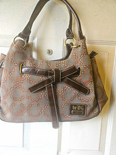 Coach Women  s Brown/Taupe Canvas  Leather Logo Shoulder Bag Gold Hardware