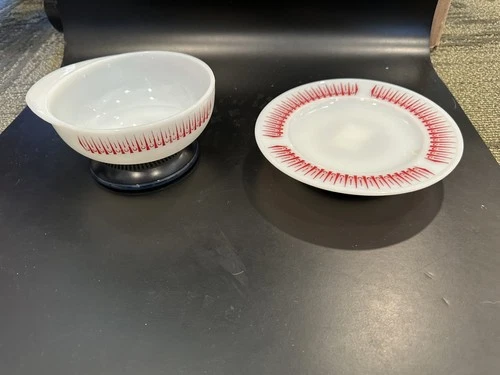 Vintage JAJ Pyrex Coronet Red Soup Bowl and Side Plate