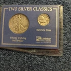 Two Silver Classics Liberty Walking Half Dollar 1946 Mercury Dime 1944 Littleton