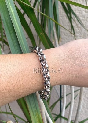 Bracelet Jonc Solitaire Pierre Rose Argent Massif 925 Rhodié