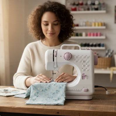 Mini Sewing Machine FHSM-505 Free Arm 12 Built-In Stitches Portable Electric