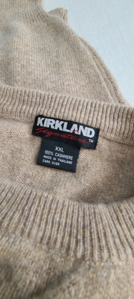 Kirkland Signature Sweater Men's 2XL 100% Cashmere Round Neck Knit Beige Tan - Image 2 of 4