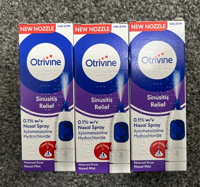 3 x 10ml Otrivine Sinusitis Relief 0.1% Metered Does Nasal Spray Purple