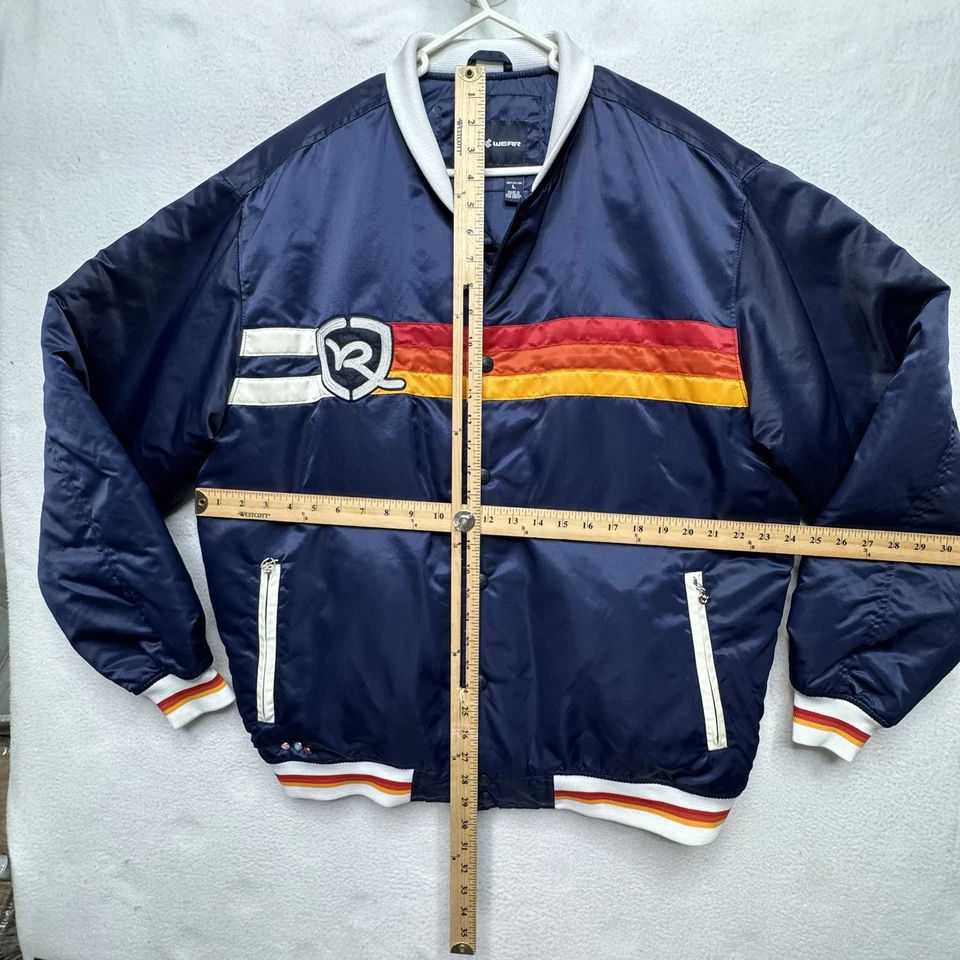 Vtg Rocawear Embroidered Logo Striped Bomber Varsity Jacket Mens L - Image 4 of 4