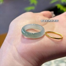 Natural A-grade ice glutinous blue water jadeite ring, plain ring, fine strip