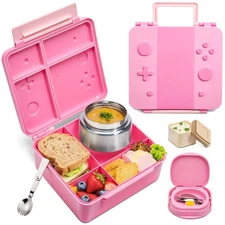 Game Bento Box for Kids, Lunch Box with Thermo(9oz Food Jar), Folding Spoon, ...