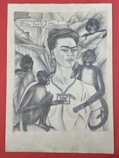Frida Kahlo (Handmade) Drawing mixed media on paper signed & stamped
